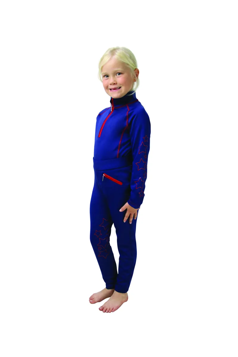 Hy Equestrian Stella Children's Riding Tights - Navy/Red